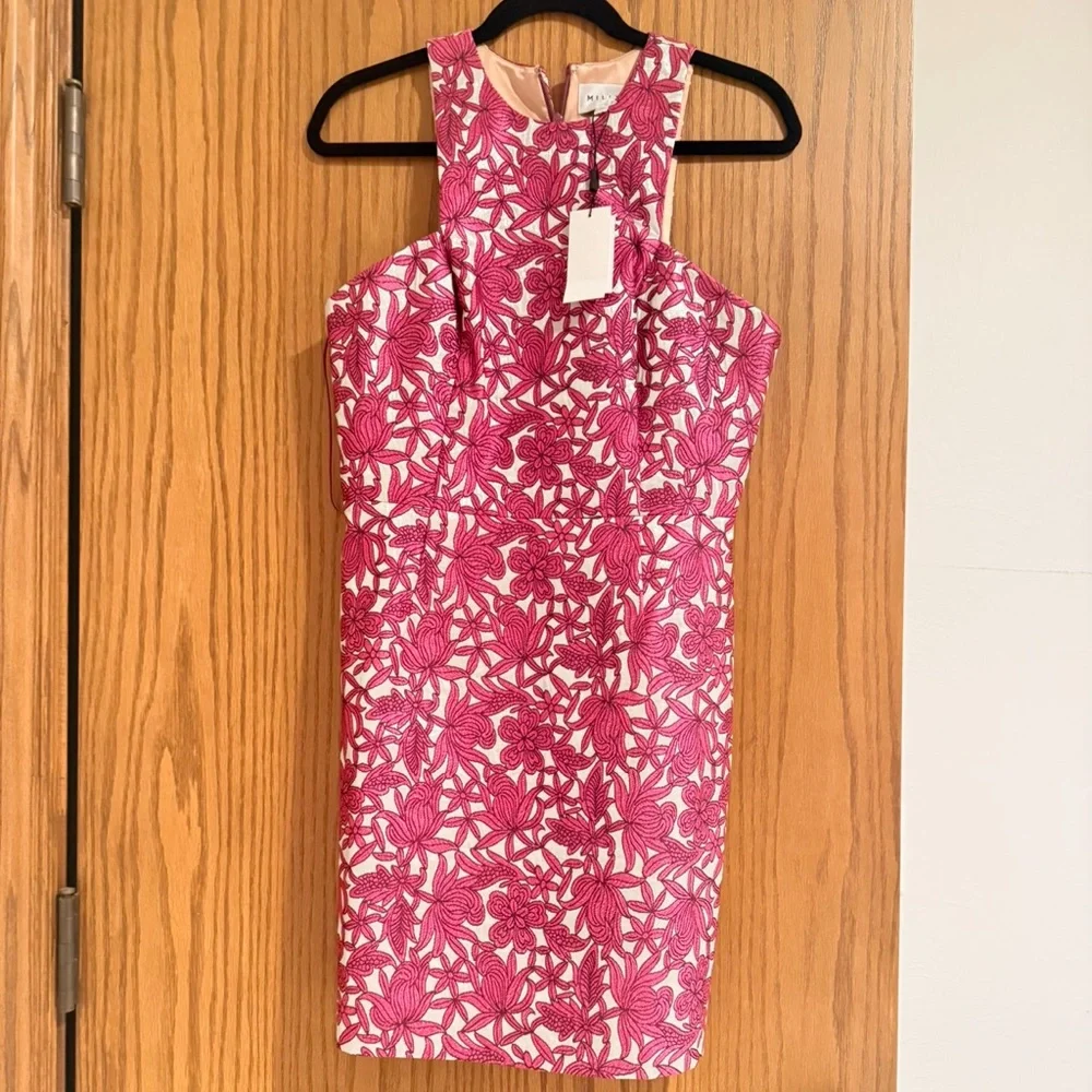 Milly Square-Neck Floral Jacquard Mini Dress. - Picture 2 of 3